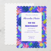 Invitation Floral bleu tropical joli ananas 40e (Devant / Derrière)