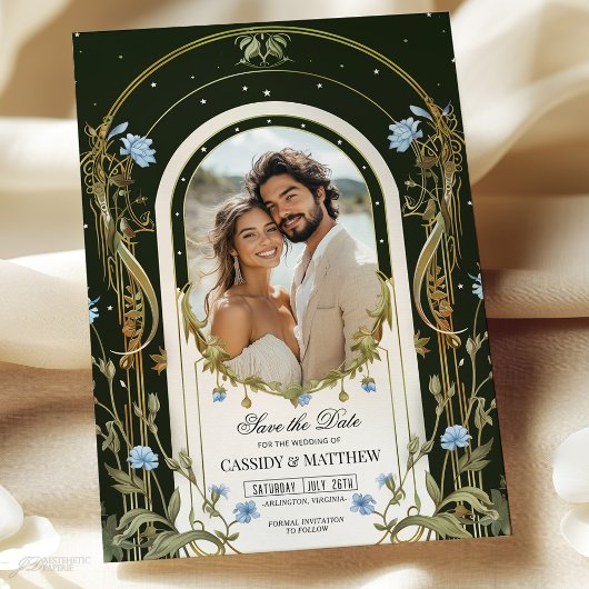 Invitation Floral bleu unique Enregistrer la photo de la date