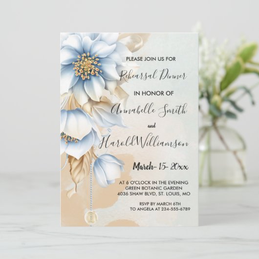 Invitation Floral bleu vintage (Debout devant)
