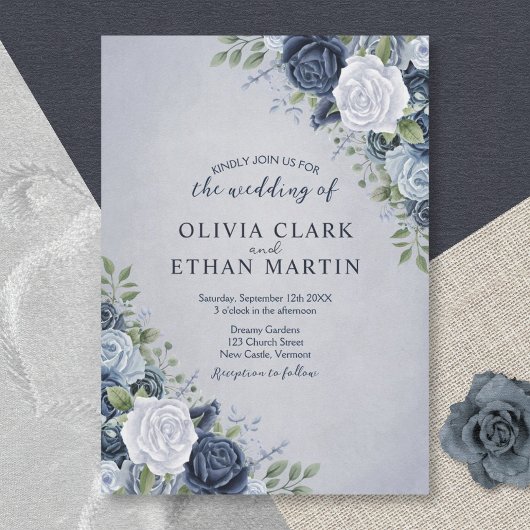 Invitation Floral bleu vintage