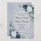 Invitation Floral bleu vintage géométrique (Devant / Derrière)