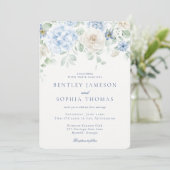 Invitation Floral bleu Vintage Mariage botanique français (Debout devant)