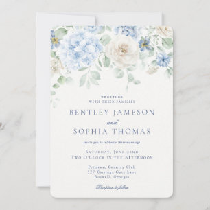 Invitation Floral bleu Vintage Mariage botanique français