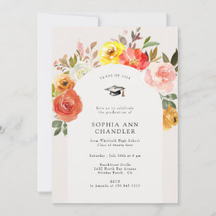 Invitation Floral Bloom Arch Photo Graduation avec Citation