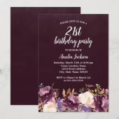 Invitation Floral Bloom Purple 21ème anniversaire (Devant / Derrière)
