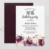 Invitation Floral Bloom Purple Aquarelle 80e fête d'anniversa (Devant / Derrière)