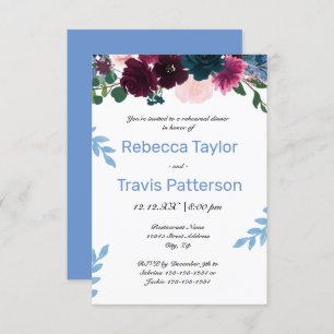 Invitation Floral Blooms Blue - Dîner de répétition 3x5