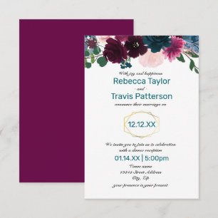 Invitation Floral Blooms Plum -3x5 Wedding Announce/Reception