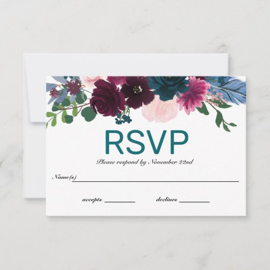 Invitation Floral Blooms Turquoise - RSVP (Devant)