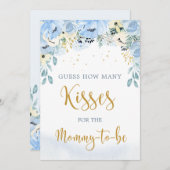 Invitation Floral Blue Baby shower Devine Combien De Baisers  (Devant / Derrière)