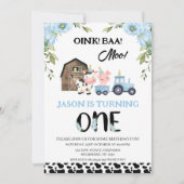 Invitation Floral Blue Black Cow Imprimer ferme 1er anniversa (Devant)