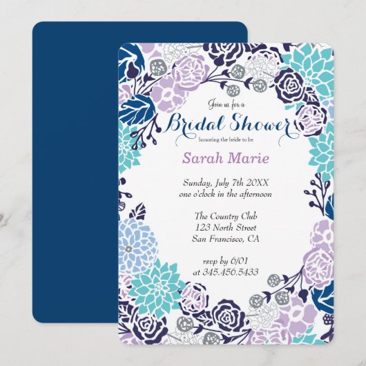 Invitation Floral Blue Flower Wreath Party (Devant / Derrière)
