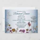Invitation Floral Blue Glitter Wedding Rehearsal Dinner Party (Devant)