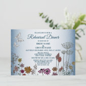 Invitation Floral Blue Glitter Wedding Rehearsal Dinner Party (Debout devant)
