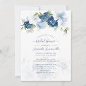 Invitation Floral Blue Greenery Fête des mariées aquarelle (Devant)