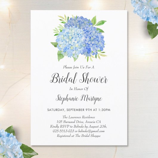 Invitation Floral Blue Hydrangea Bouquet Fête des mariées