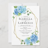 Invitation Floral Blue Hydrangea Gold Frame Mariage (Devant)