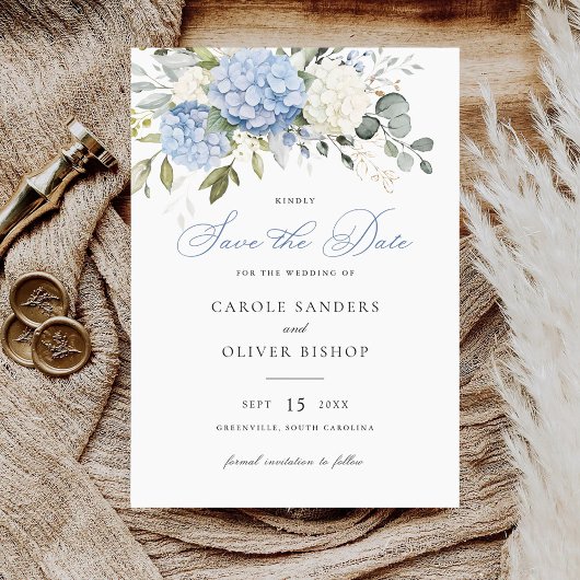 Invitation Floral Blue Hydrangea Mariage de verdure Date de s
