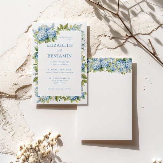 Invitation Floral Blue Hydrangeas Mariage aquarelle