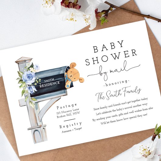 Invitation Floral Blue Long Distance Baby Shower