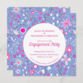Invitation Floral Blue Modern Engagement Party (Devant / Derrière)