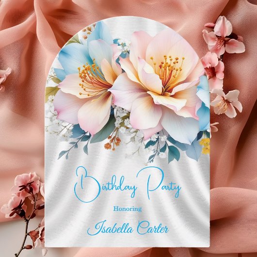 Invitation Floral Blue Rose Jaune Fleurs Anniversaire