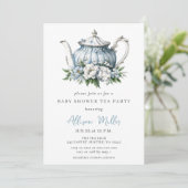Invitation Floral Blue Tea Party Baby shower garçon (Debout devant)