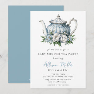 Invitation Floral Blue Tea Party Baby shower garçon