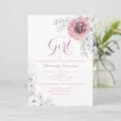 Invitation Floral Blush Baby shower fille rose (Debout devant)