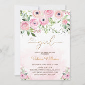 Invitation Floral Blush Baby shower fille rose (Devant)