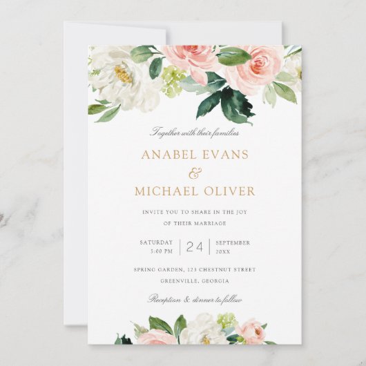 Invitation Floral Blush Blanc Romantique Mariage (Devant)