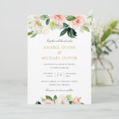Invitation Floral Blush Blanc Romantique Mariage (Debout devant)