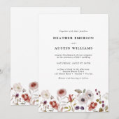 Invitation Floral Blush Bourgogne Mariage aquarelle (Devant / Derrière)