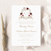 Invitation Floral Blush Bourgogne Monogram Crest Mariage