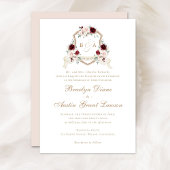 Invitation Floral Blush Bourgogne Monogram Crest Mariage