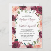 Invitation Floral Blush Bourgogne Rose Mariage frontalier (Devant)