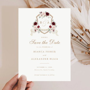 Invitation Floral Blush Burgundy Crest Wedding Enregistrer la
