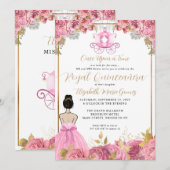 Invitation Floral Blush Cendrillon rose Royal Quinceanera (Devant / Derrière)