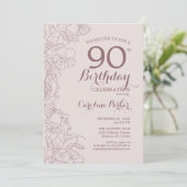 Invitation Floral Blush Dusty Pink Photo 90e fête d'anniversa (Debout devant)