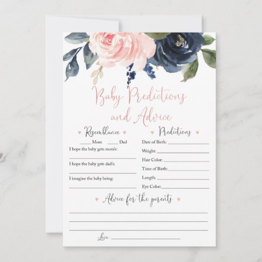 Invitation Floral Blush et Navy Baby Predictions et conseils (Devant)