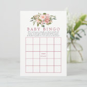 Invitation Floral Blush et Rose Gold Baby shower Bingo bébé (Debout devant)