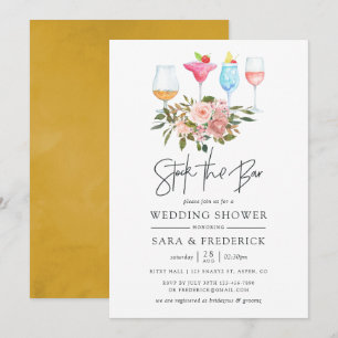 Invitation Floral Blush et Stock d'Or le Bar