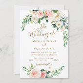 Invitation Floral Blush Gold Wreath Mariage (Devant)