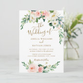 Invitation Floral Blush Gold Wreath Mariage (Debout devant)