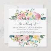 Invitation Floral Blush Jaune Aquarelle Mariage élégant (Devant)