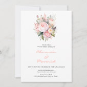 Invitation Floral Blush Mariage budget rose (Devant)