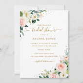 Invitation Floral Blush Mariage or rose Fête des mariées (Devant)