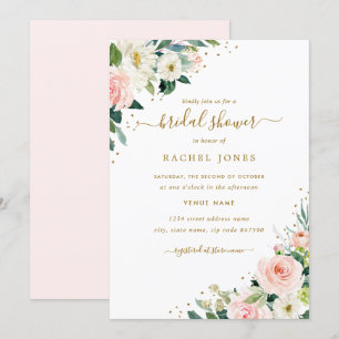 Invitation Floral Blush Mariage or rose Fête des mariées