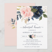Invitation Floral Blush Navy Dîner de répétition élégant (Devant / Derrière)