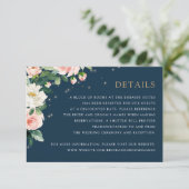Invitation Floral Blush Navy String Lights Détails Info Card (Debout devant)